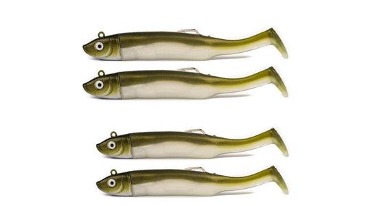 2x Shoal Shad Fishing Lures - Bass, Pollack, Mackerel - Khaki - 15g / 10cm or 30g / 12cm - Drift Fishing
